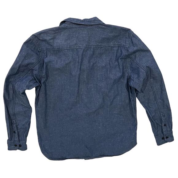 All-Son Brand Men’s Chambray Shirt Denim Button Down Blue Cotton Long Sleeve L - Picture 3 of 5